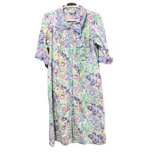 VTG Floral Snap Front House Dress Muumuu M Cottagecore